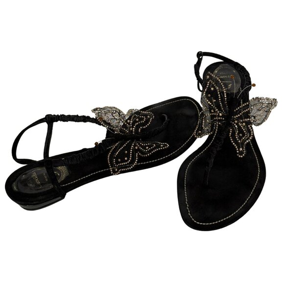 Rene Caovilla black gold butterfly thong sandals size 10 / eu 40 - Picture 3 of 7